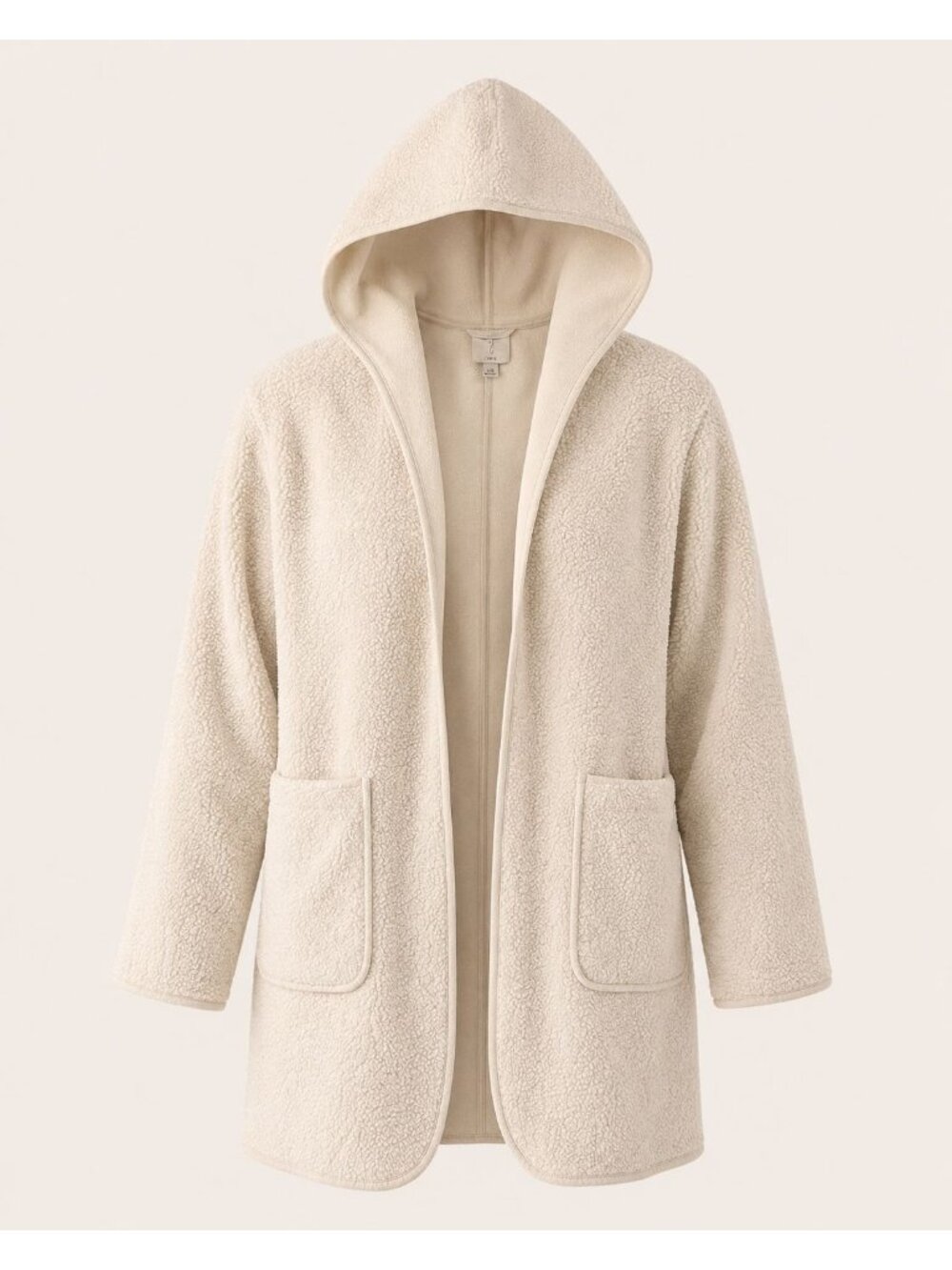 HK24 - "Joie Women’s L Cream Teddy Sherpa Hooded Open Front Longline Jacket Coat